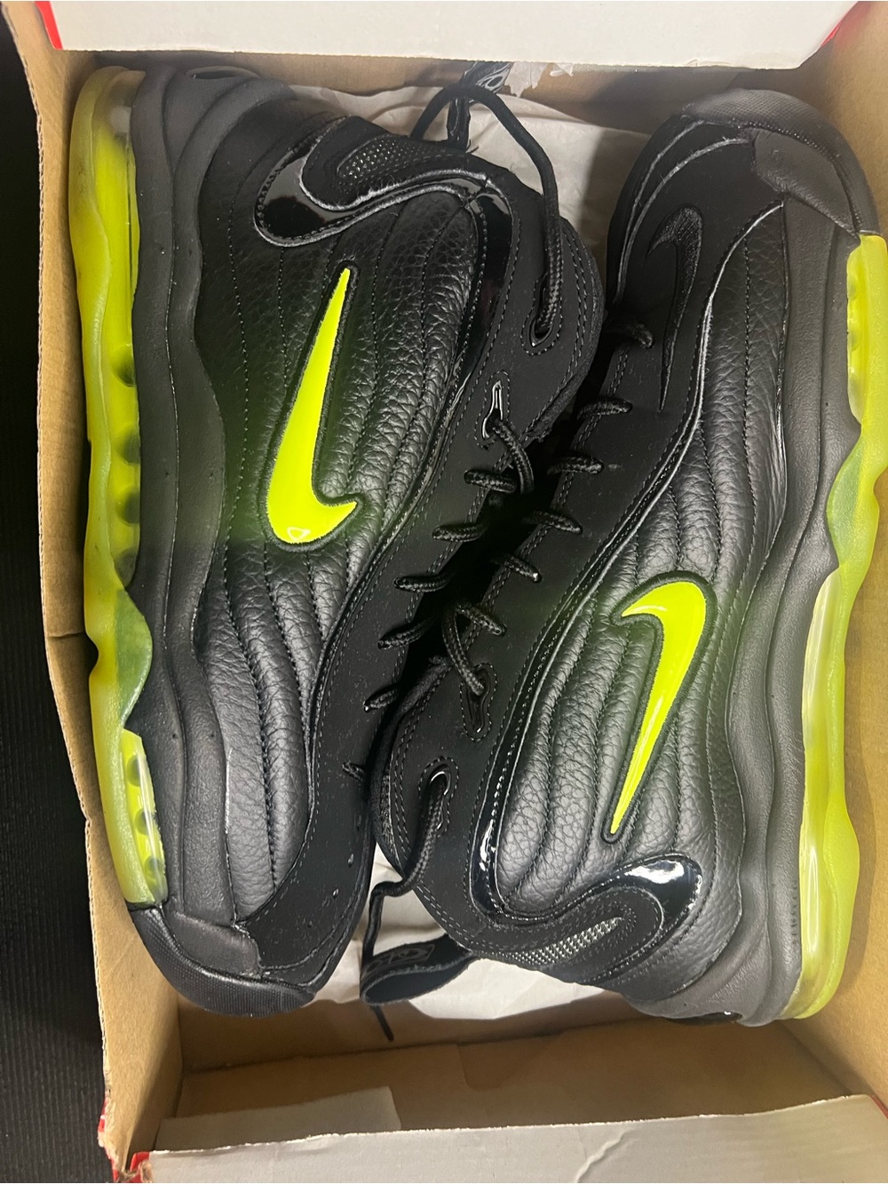 Nike Black and Neon Green Uptempo.